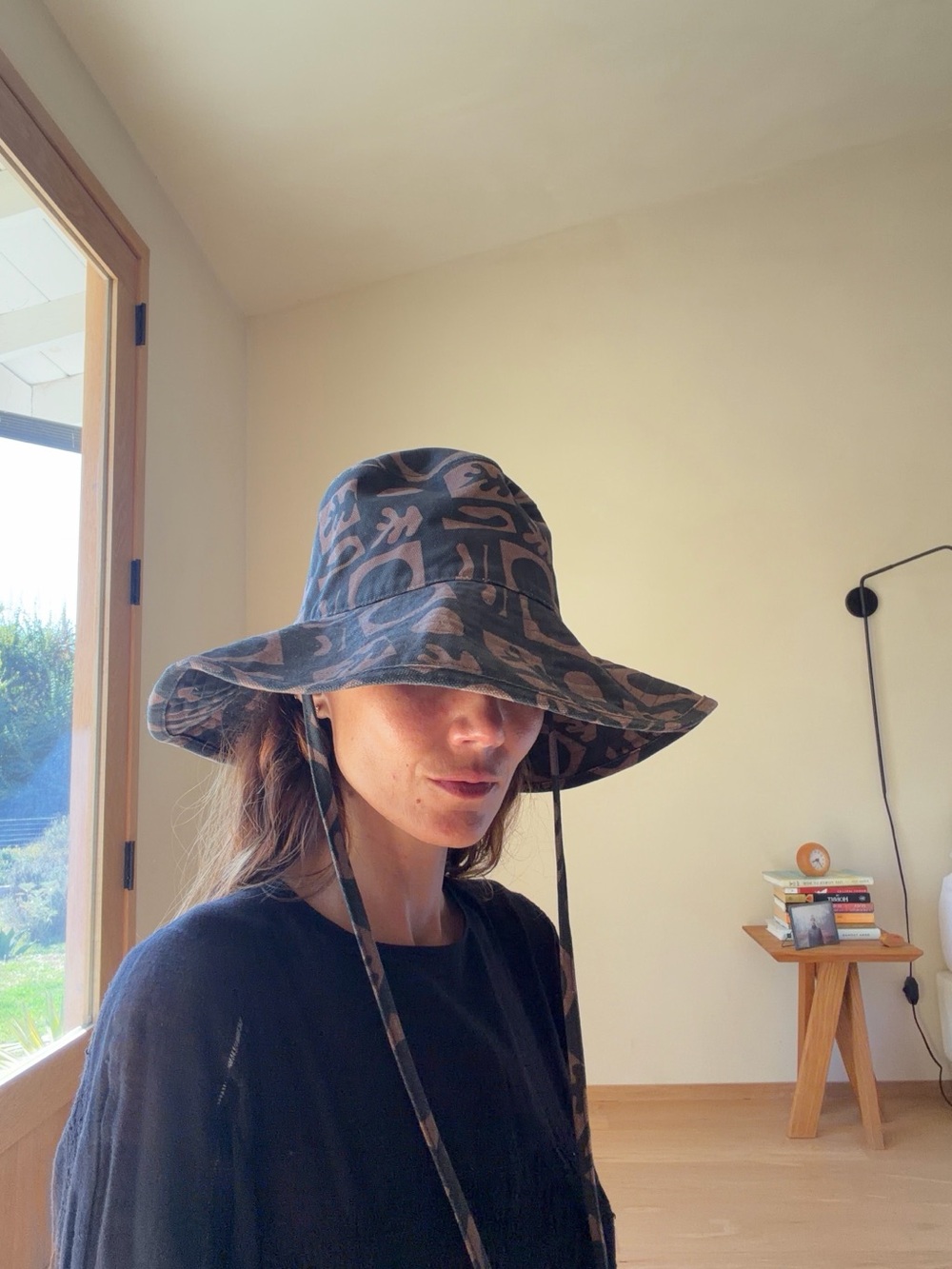 Lack Of Color Kids Wide-Brim Hat in Black and Brown Abstract Print - Picture 4 of 7